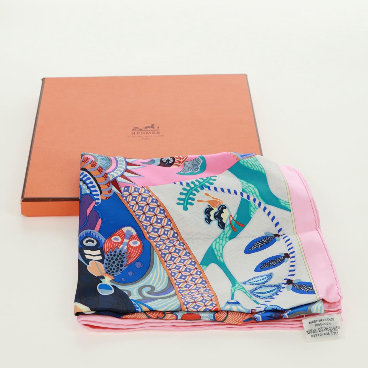 HERMES Carre 90 Scarf ""Duo Cosmique"" Silk Pink Auth 172020SAM