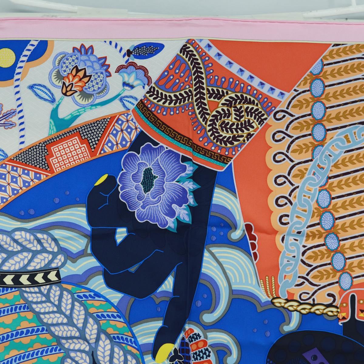 HERMES Carre 90 Scarf ""Duo Cosmique"" Silk Pink Auth 172020SAM