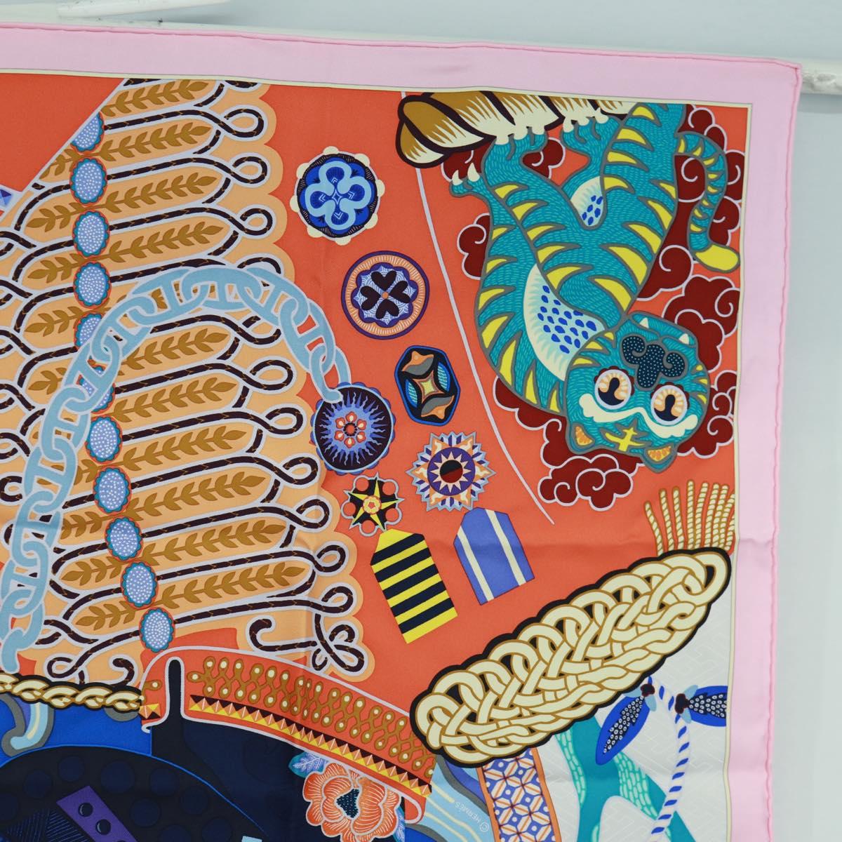 HERMES Carre 90 Scarf ""Duo Cosmique"" Silk Pink Auth 172020SAM