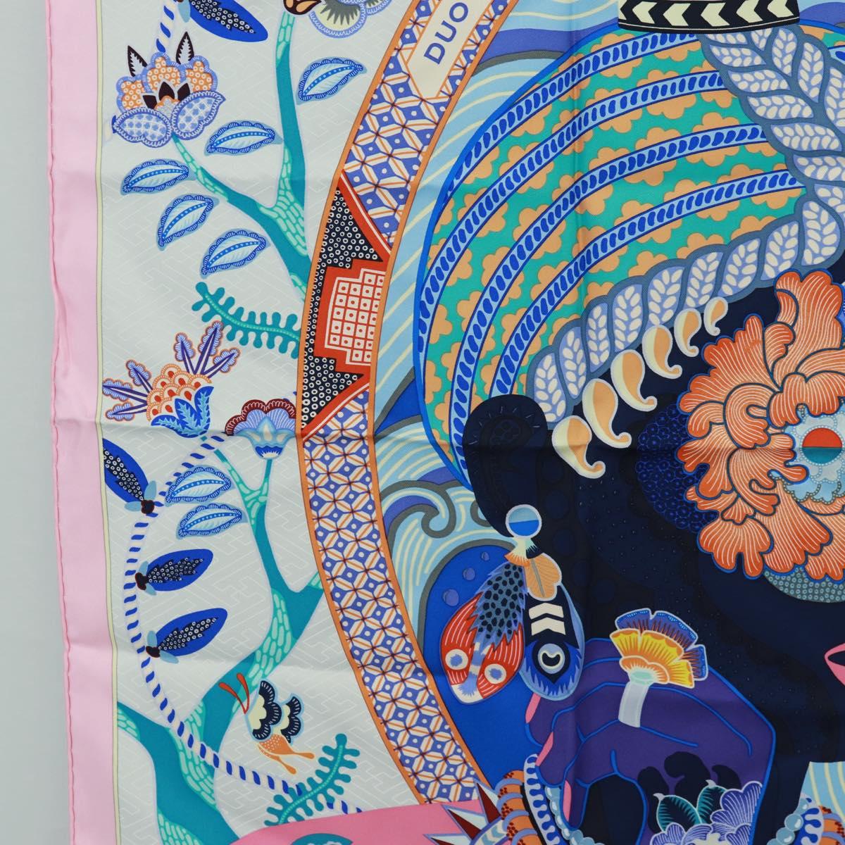 HERMES Carre 90 Scarf ""Duo Cosmique"" Silk Pink Auth 172020SAM