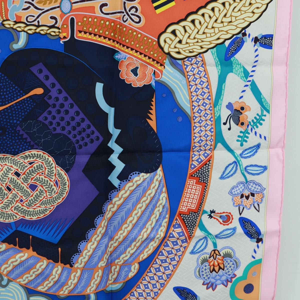 HERMES Carre 90 Scarf ""Duo Cosmique"" Silk Pink Auth 172020SAM