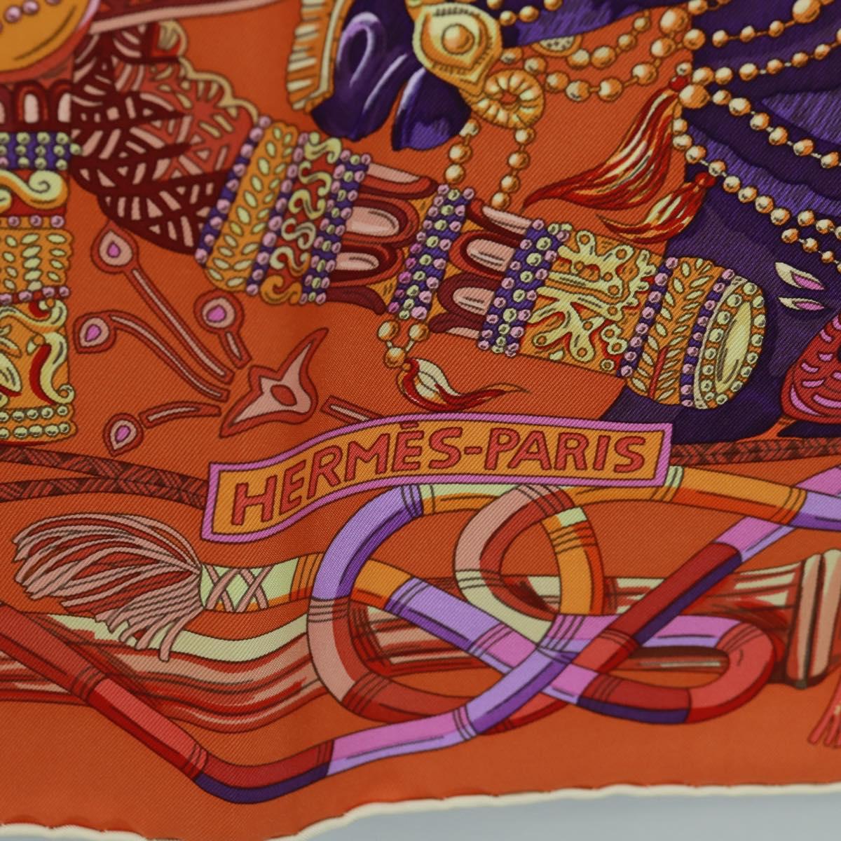 HERMES Carre 90 Scarf ""AU FIL DU CARRE"" Silk Orange Auth 172021M