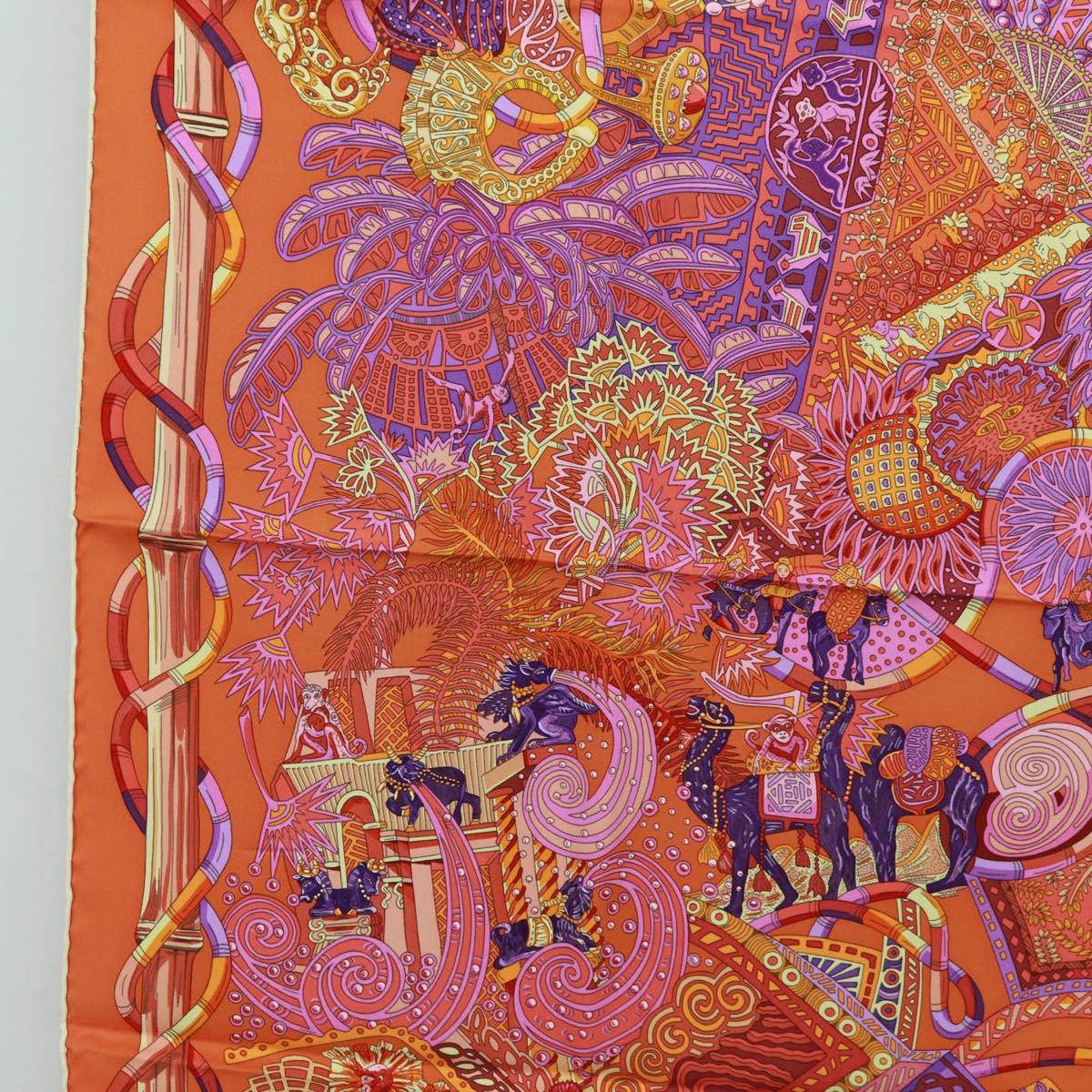 HERMES Carre 90 Scarf ""AU FIL DU CARRE"" Silk Orange Auth 172021M