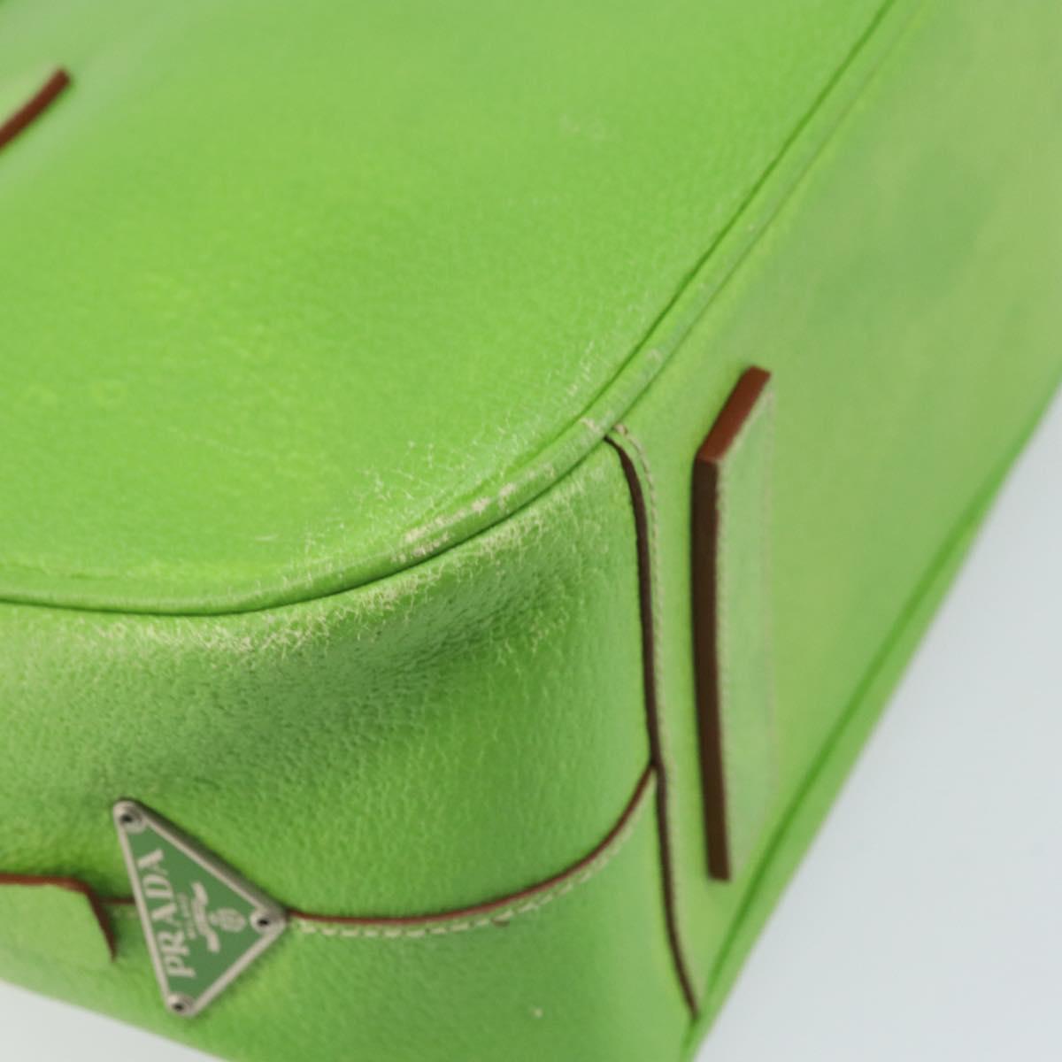 PRADA Hand Bag Leather Silver Light green Auth 172031