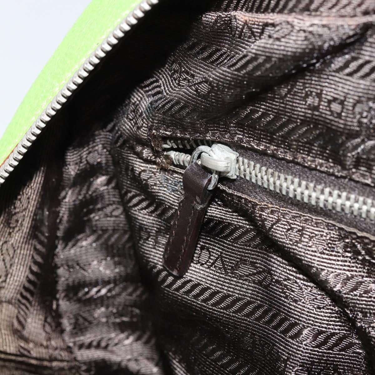 PRADA Hand Bag Leather Silver Light green Auth 172031