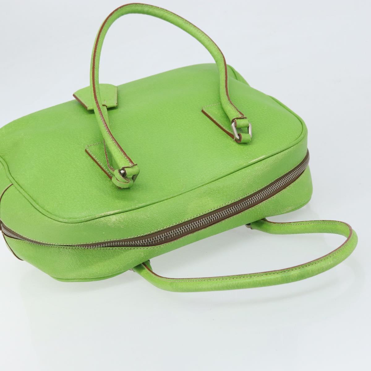 PRADA Hand Bag Leather Silver Light green Auth 172031