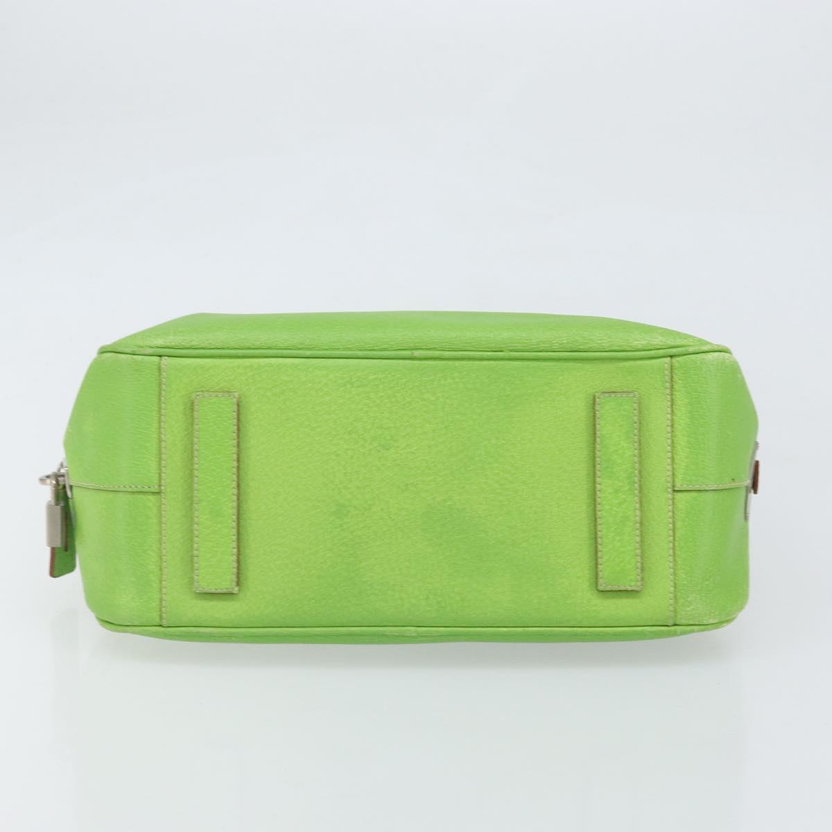 PRADA Hand Bag Leather Silver Light green Auth 172031