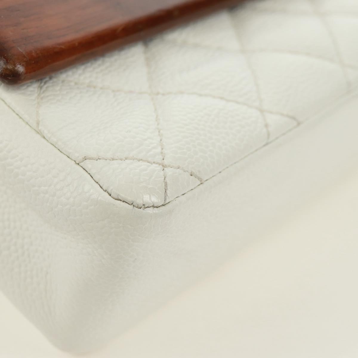 CHANEL Matelasse 22 Chain Shoulder Bag Caviar Skin White Gold CC Auth 172038SAV