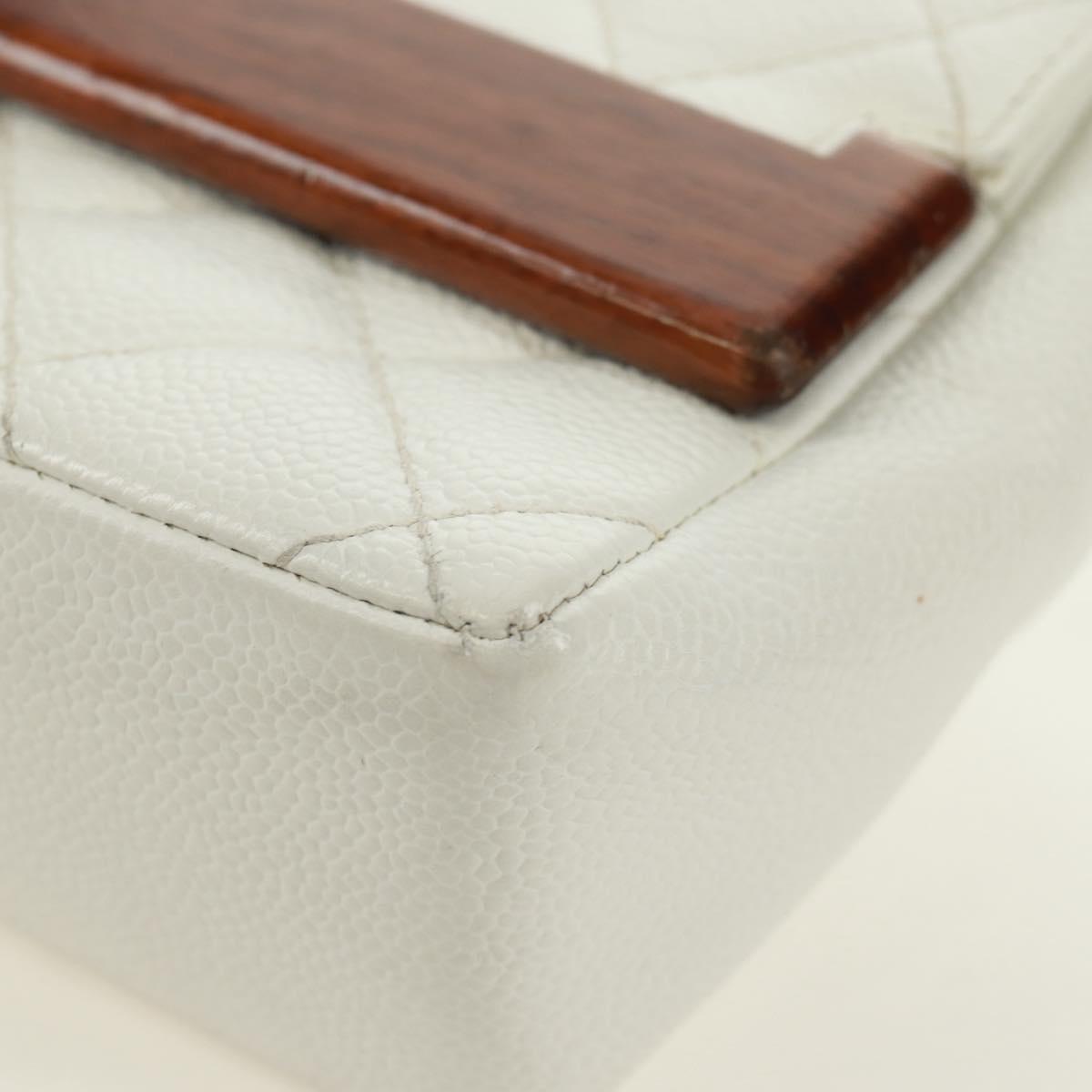 CHANEL Matelasse 22 Chain Shoulder Bag Caviar Skin White Gold CC Auth 172038SAV