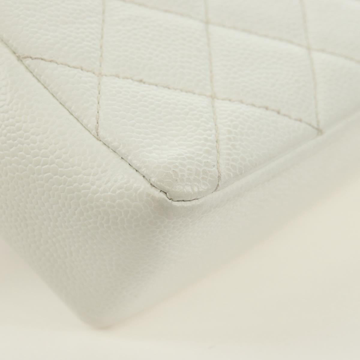 CHANEL Matelasse 22 Chain Shoulder Bag Caviar Skin White Gold CC Auth 172038SAV