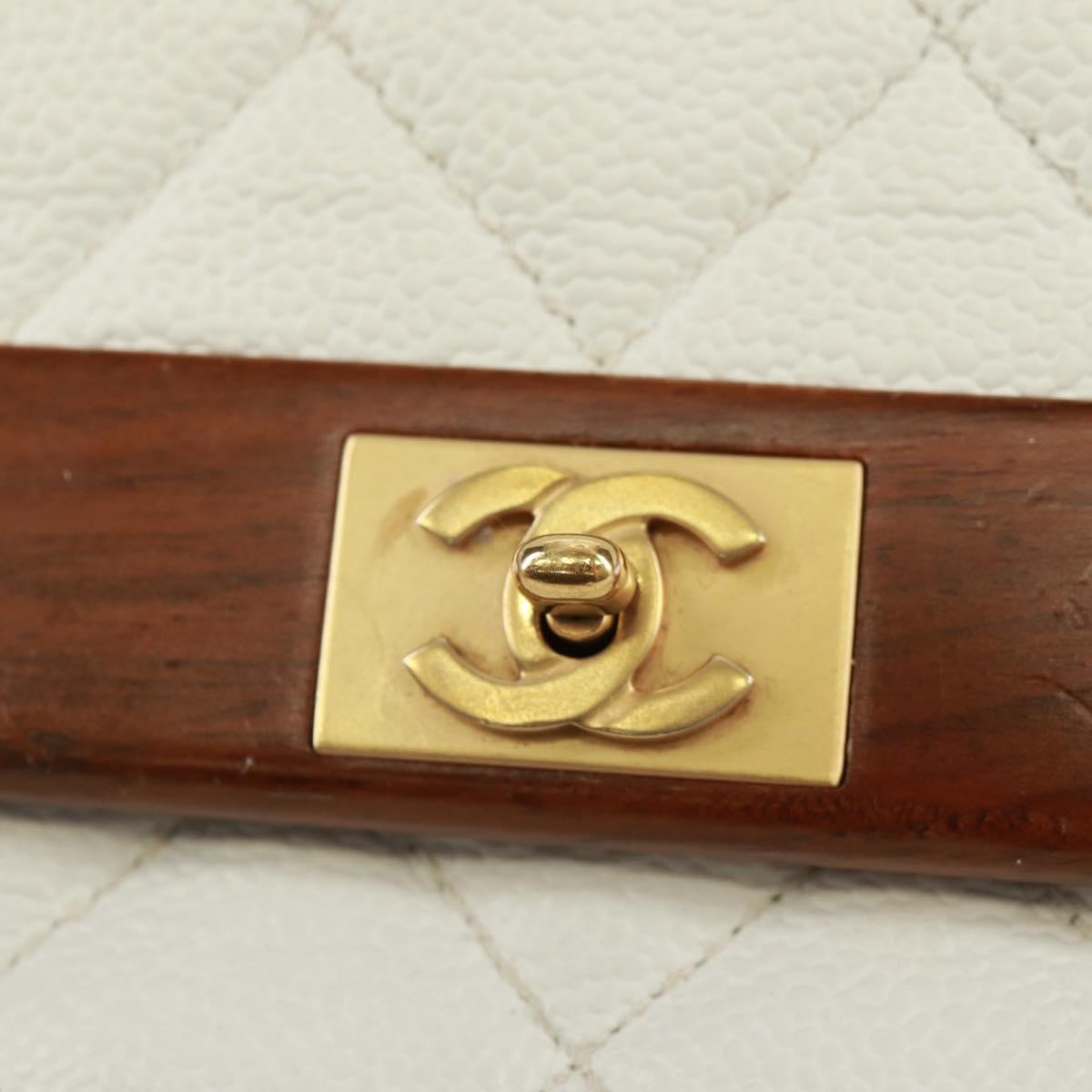 CHANEL Matelasse 22 Chain Shoulder Bag Caviar Skin White Gold CC Auth 172038SAV