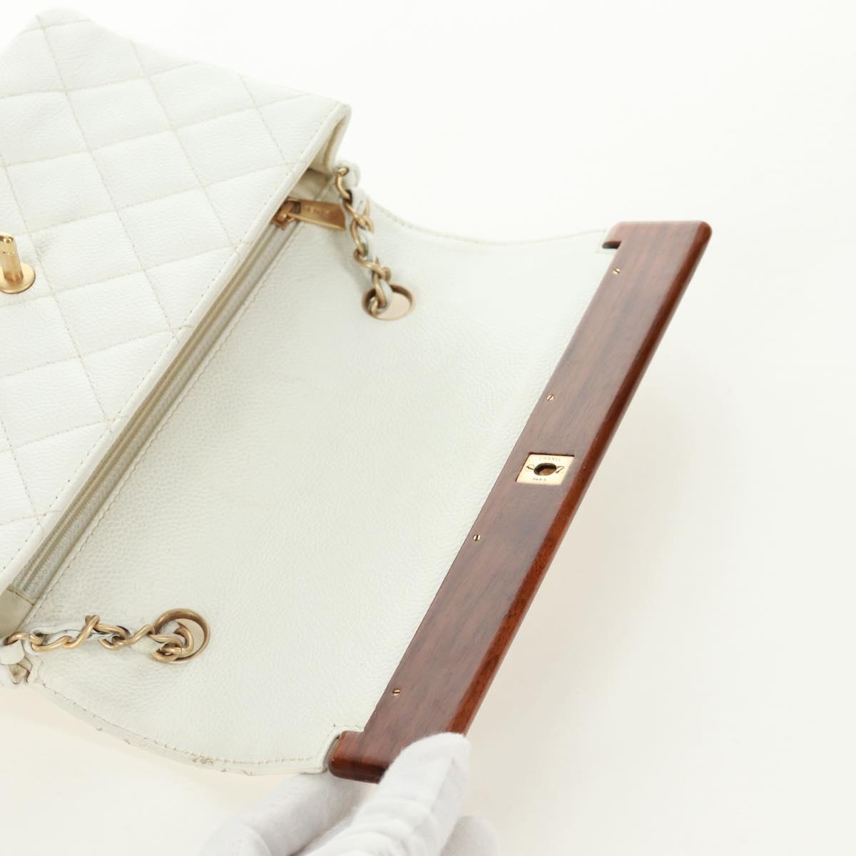 CHANEL Matelasse 22 Chain Shoulder Bag Caviar Skin White Gold CC Auth 172038SAV