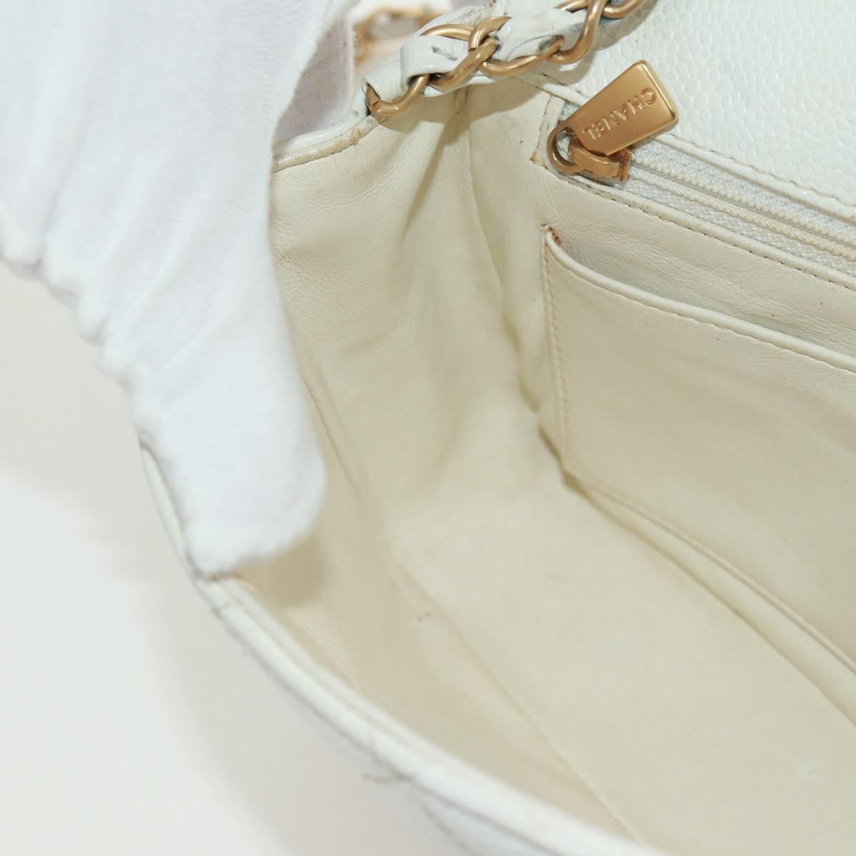 CHANEL Matelasse 22 Chain Shoulder Bag Caviar Skin White Gold CC Auth 172038SAV