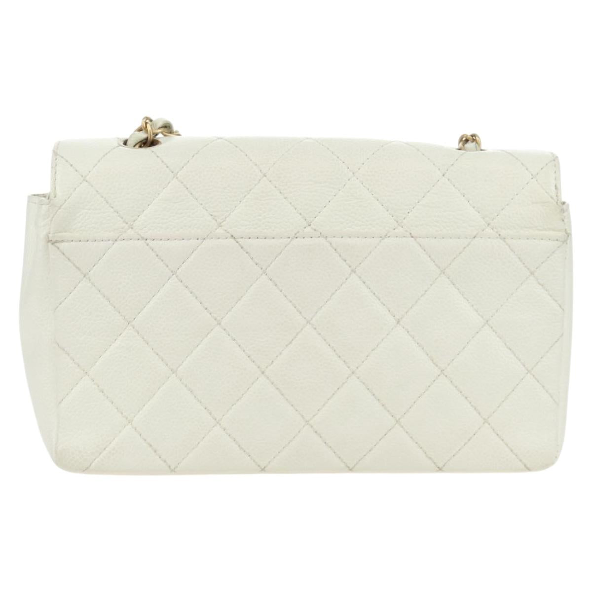 CHANEL Matelasse 22 Chain Shoulder Bag Caviar Skin White Gold CC Auth 172038SAV