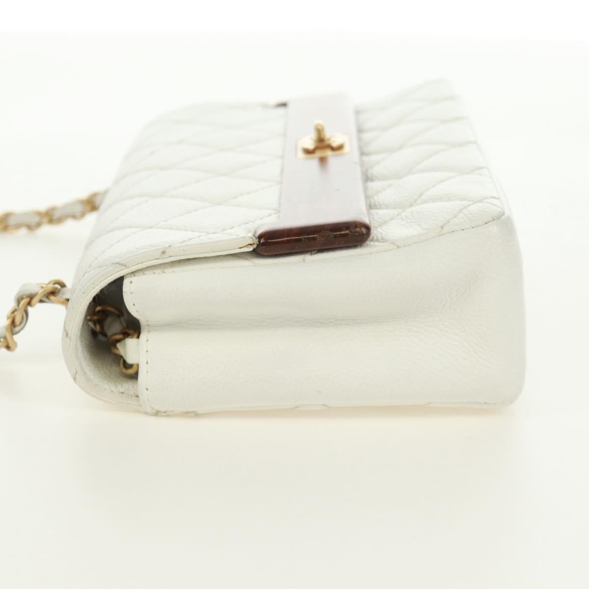 CHANEL Matelasse 22 Chain Shoulder Bag Caviar Skin White Gold CC Auth 172038SAV