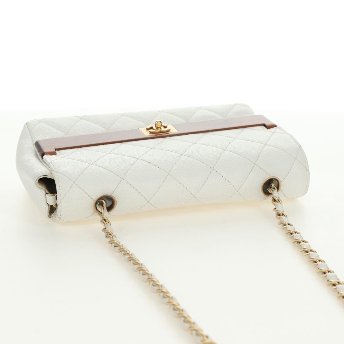 CHANEL Matelasse 22 Chain Shoulder Bag Caviar Skin White Gold CC Auth 172038SAV