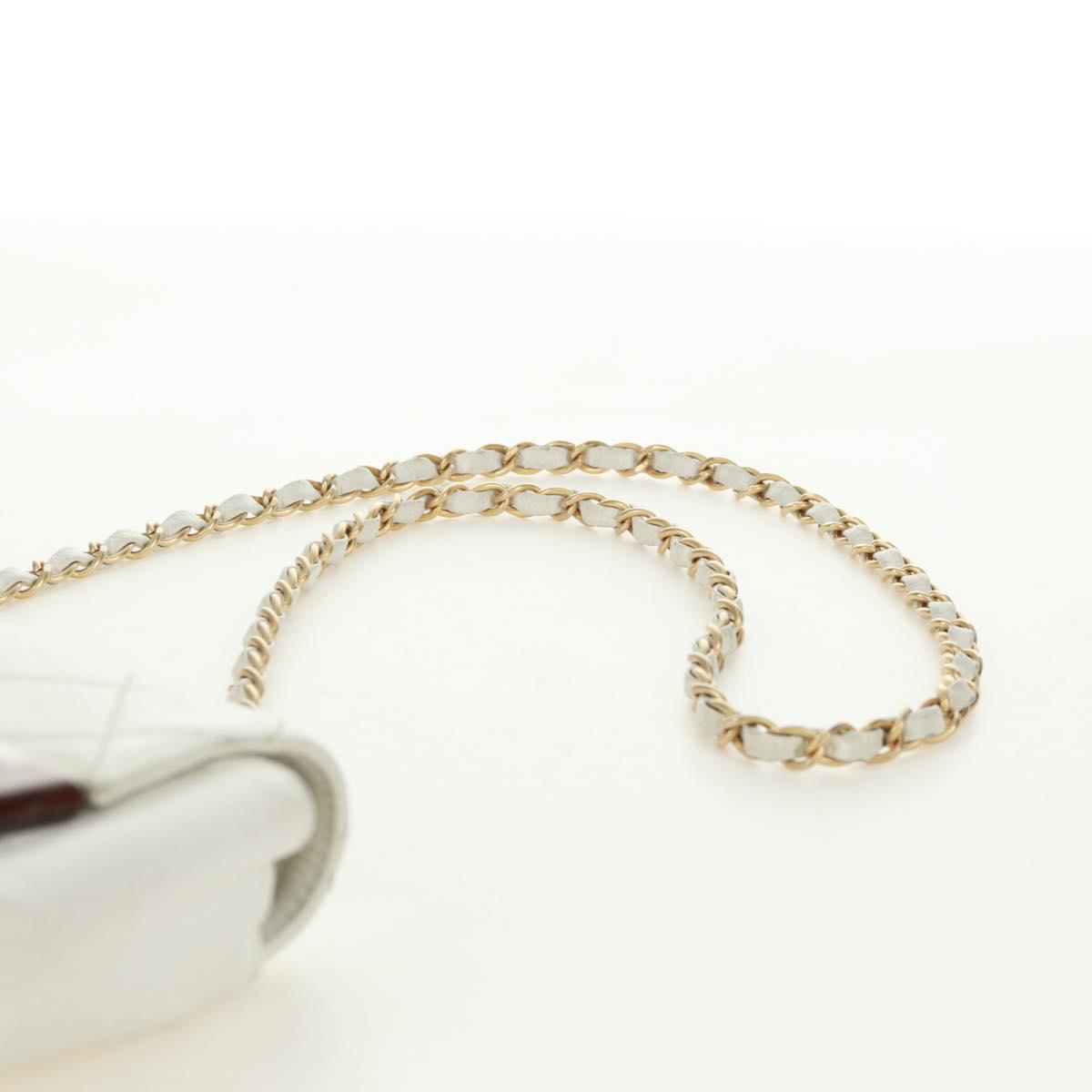 CHANEL Matelasse 22 Chain Shoulder Bag Caviar Skin White Gold CC Auth 172038SAV