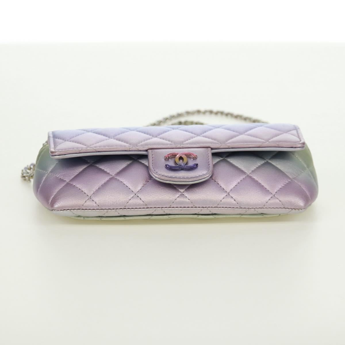 CHANEL Chain Shoulder Pouch Matelasse Leather Purple Silver CC Auth 172041SAM