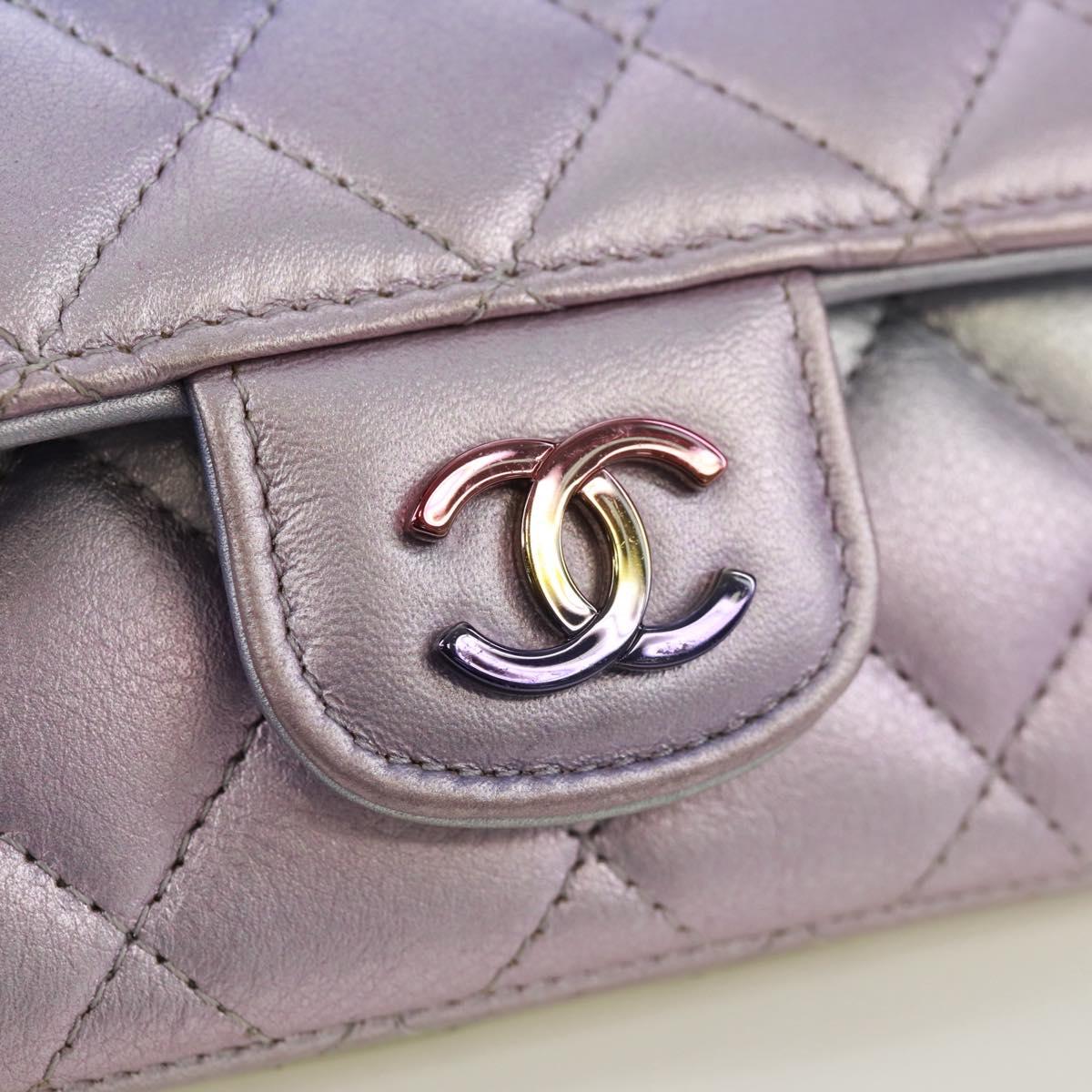 CHANEL Chain Shoulder Pouch Matelasse Leather Purple Silver CC Auth 172041SAM