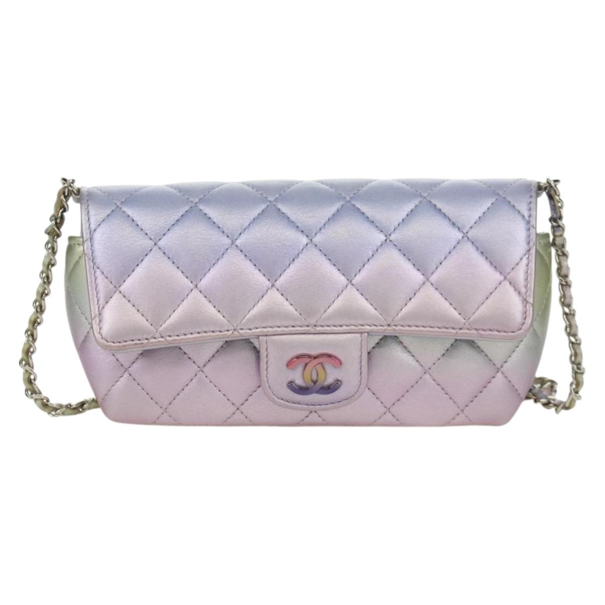 CHANEL Chain Shoulder Pouch Matelasse Leather Purple Silver CC Auth 172041SAM