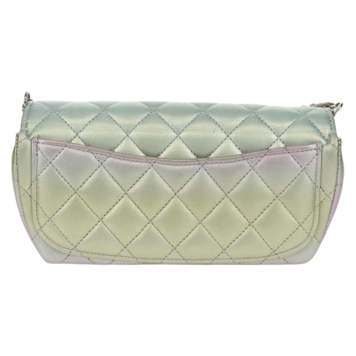 CHANEL Chain Shoulder Pouch Matelasse Leather Purple Silver CC Auth 172041SAM
