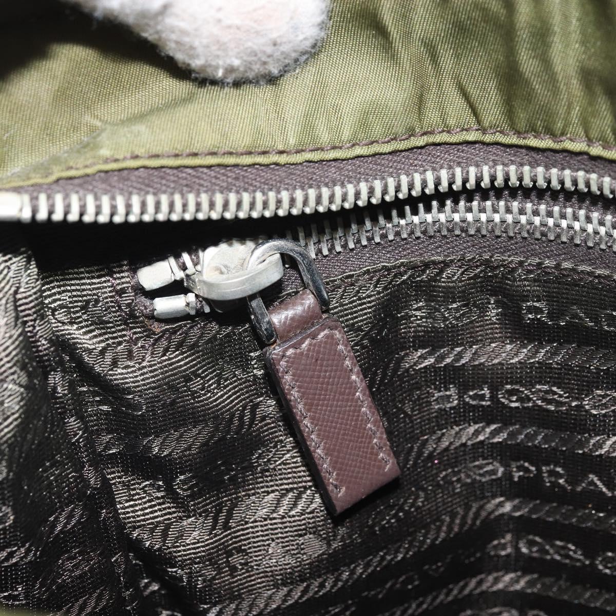 PRADA Shoulder Bag Nylon Khaki Silver Auth 172042