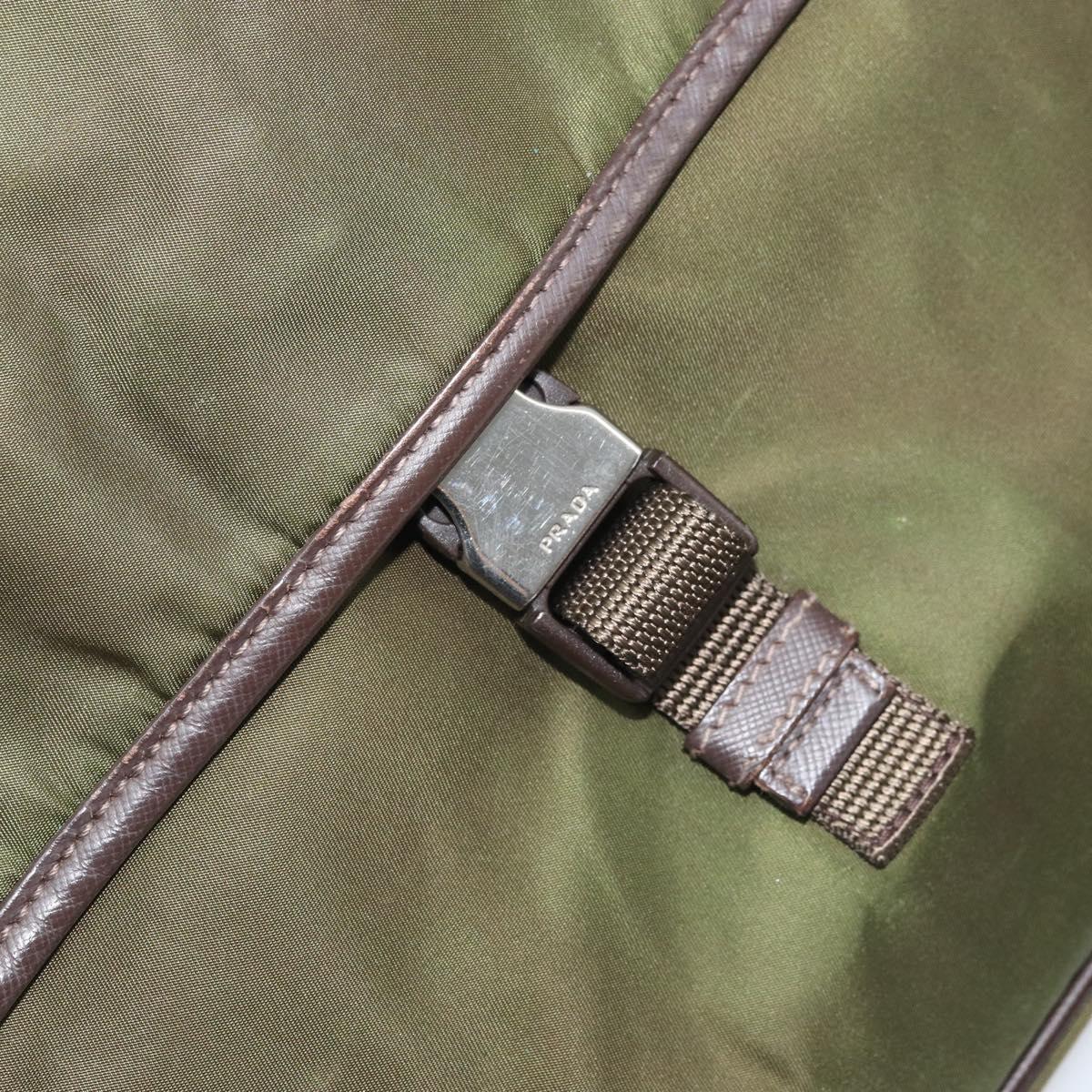 PRADA Shoulder Bag Nylon Khaki Silver Auth 172042
