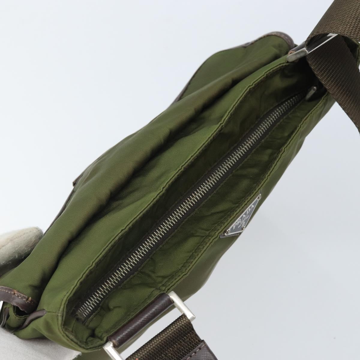 PRADA Shoulder Bag Nylon Khaki Silver Auth 172042