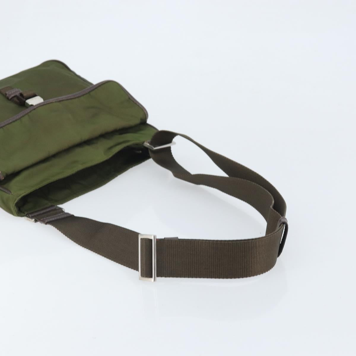 PRADA Shoulder Bag Nylon Khaki Silver Auth 172042