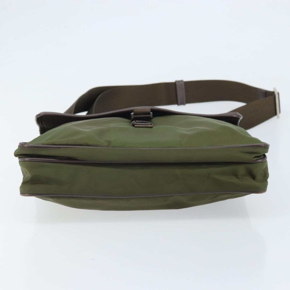 PRADA Shoulder Bag Nylon Khaki Silver Auth 172042