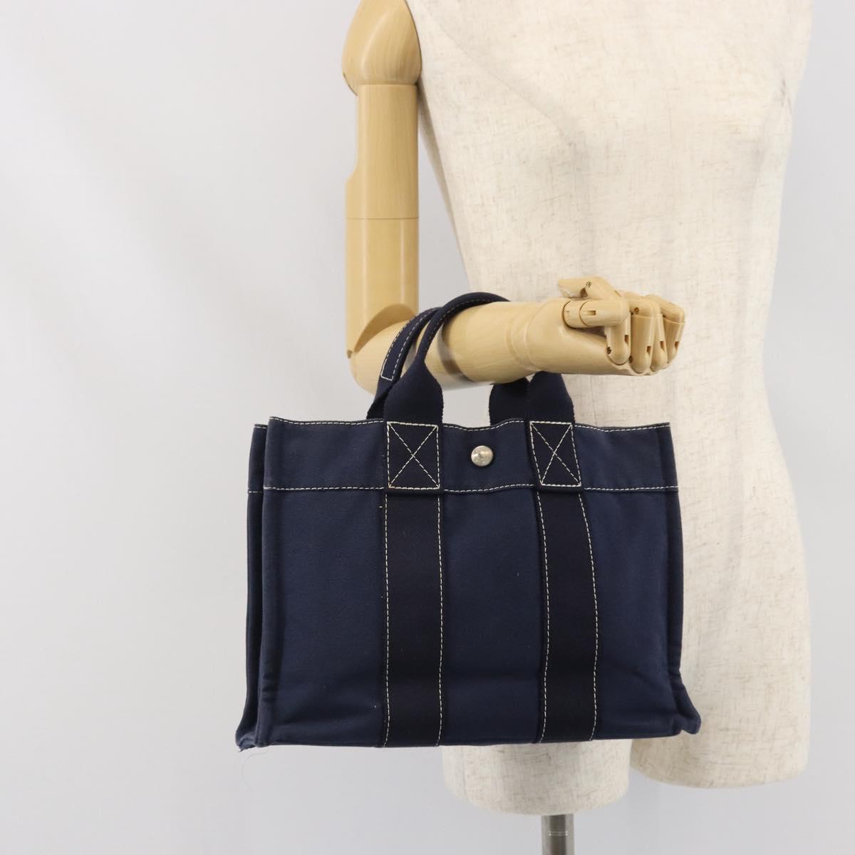 HERMES Fourre Tout PM Hand Bag Canvas Navy Silver Auth 172044