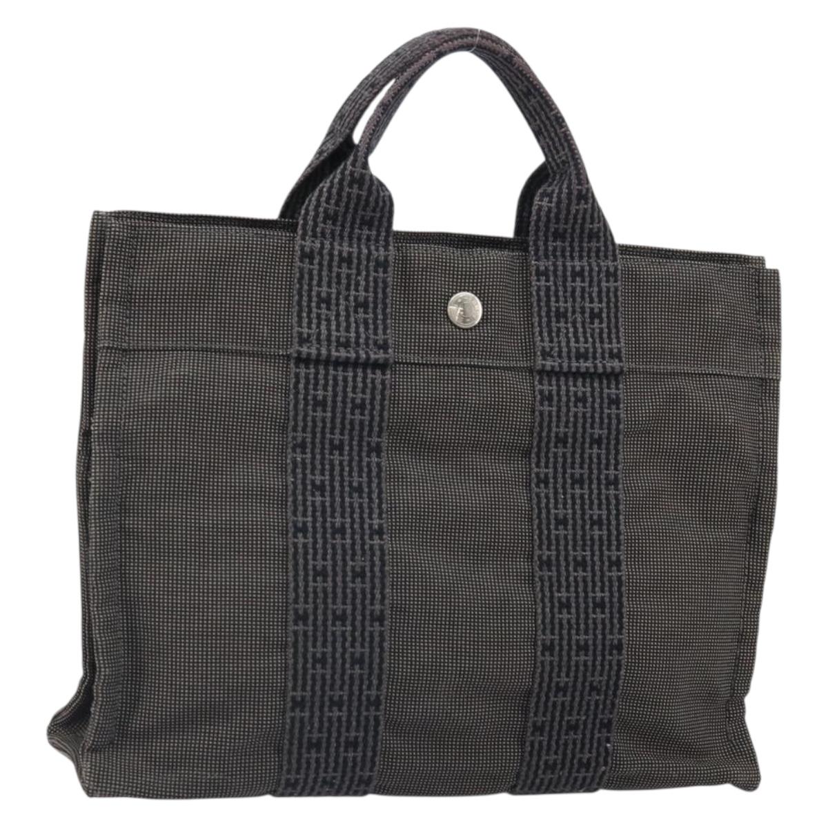 HERMES Her Line PM Hand Bag Canvas Gray Auth 172046