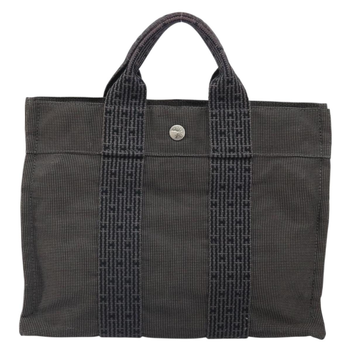 HERMES Her Line PM Hand Bag Canvas Gray Auth 172046
