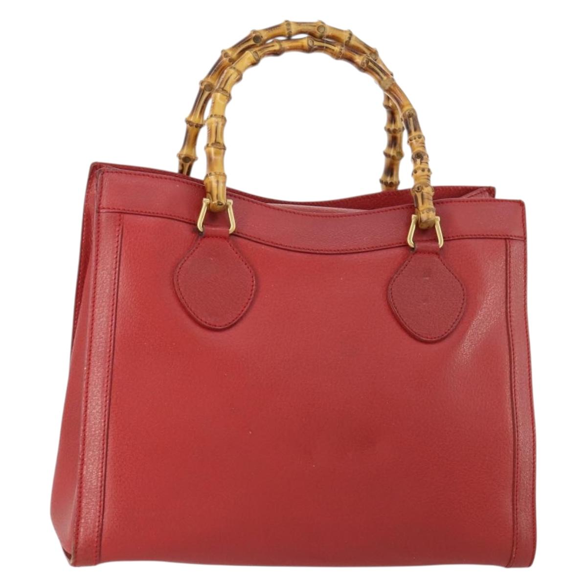 GUCCI Bamboo Hand Bag Leather Red Gold 002 1186 0260 Auth 172051