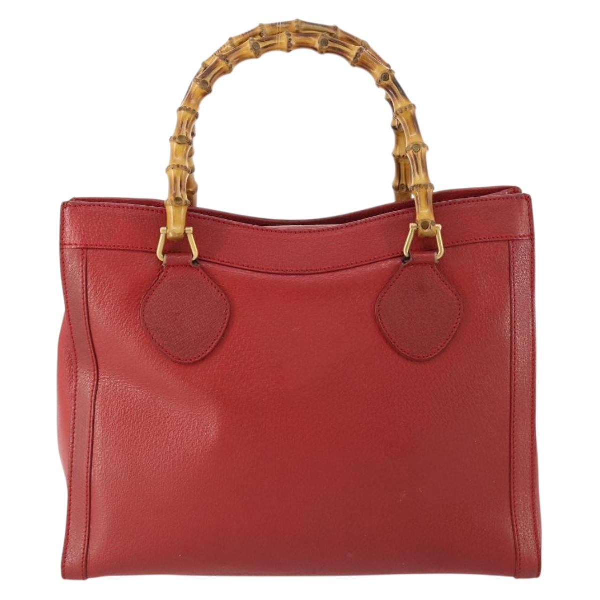 GUCCI Bamboo Hand Bag Leather Red Gold 002 1186 0260 Auth 172051