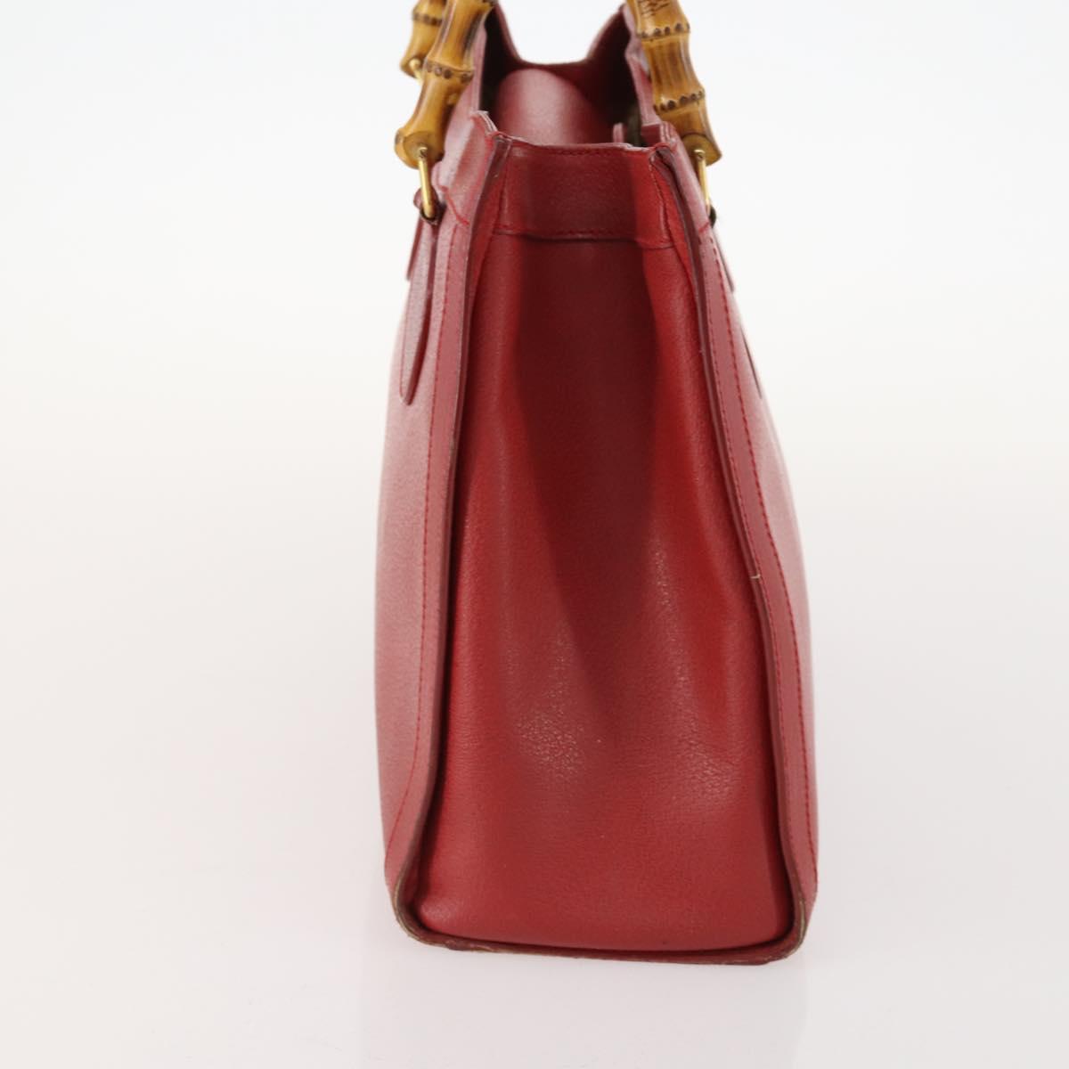 GUCCI Bamboo Hand Bag Leather Red Gold 002 1186 0260 Auth 172051