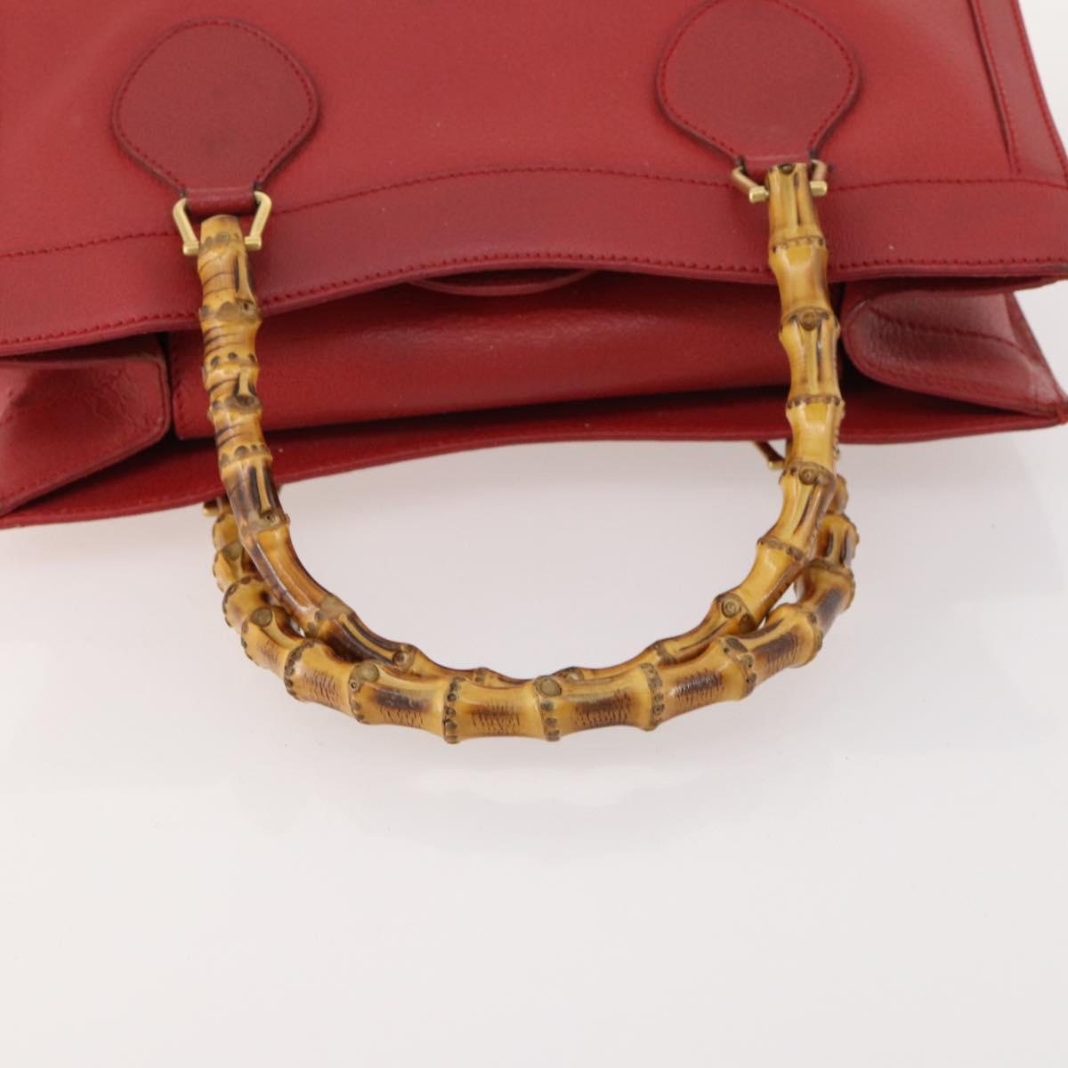 GUCCI Bamboo Hand Bag Leather Red Gold 002 1186 0260 Auth 172051