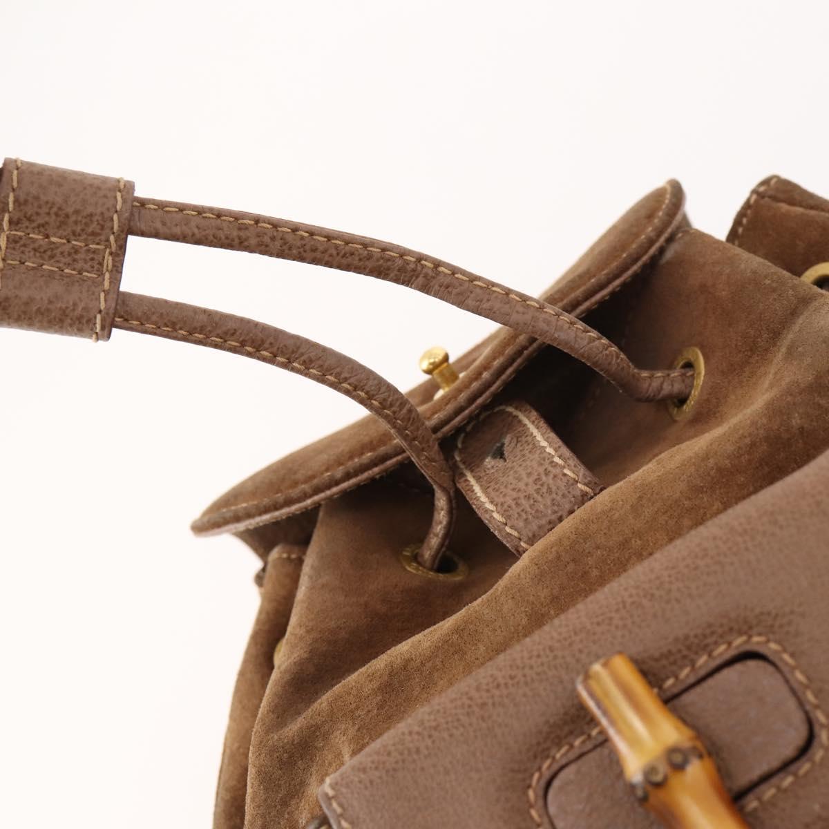 GUCCI Bamboo Backpack Suede Brown Gold 003 2852 0030 0 Auth 172054