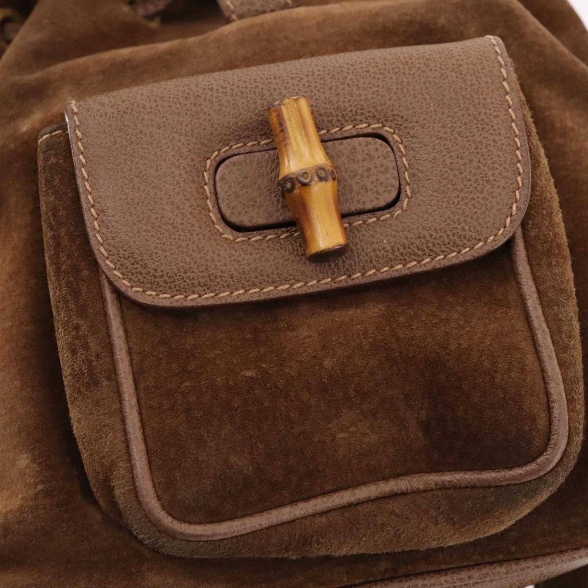 GUCCI Bamboo Backpack Suede Brown Gold 003 2852 0030 0 Auth 172054