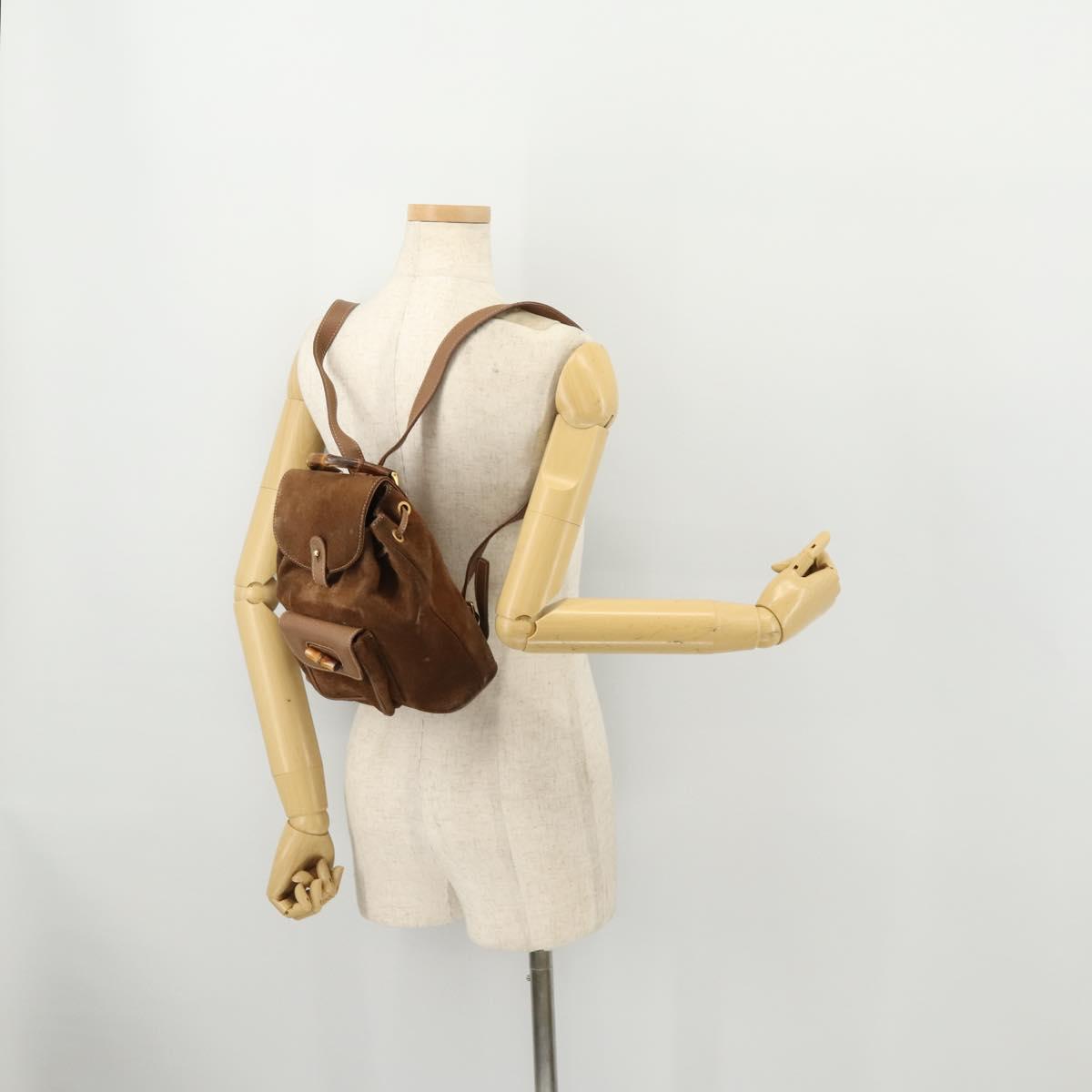 GUCCI Bamboo Backpack Suede Brown Gold 003 2852 0030 0 Auth 172054