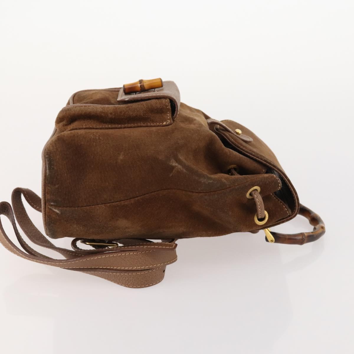 GUCCI Bamboo Backpack Suede Brown Gold 003 2852 0030 0 Auth 172054