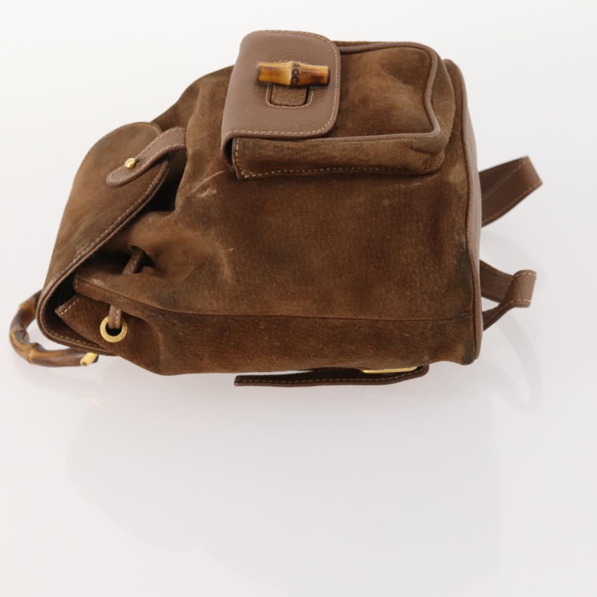 GUCCI Bamboo Backpack Suede Brown Gold 003 2852 0030 0 Auth 172054