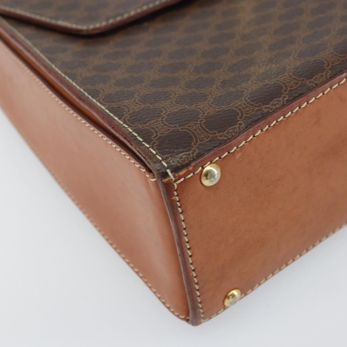 CELINE Macadam Canvas Hand Bag PVC Leather Brown Gold Auth 172055