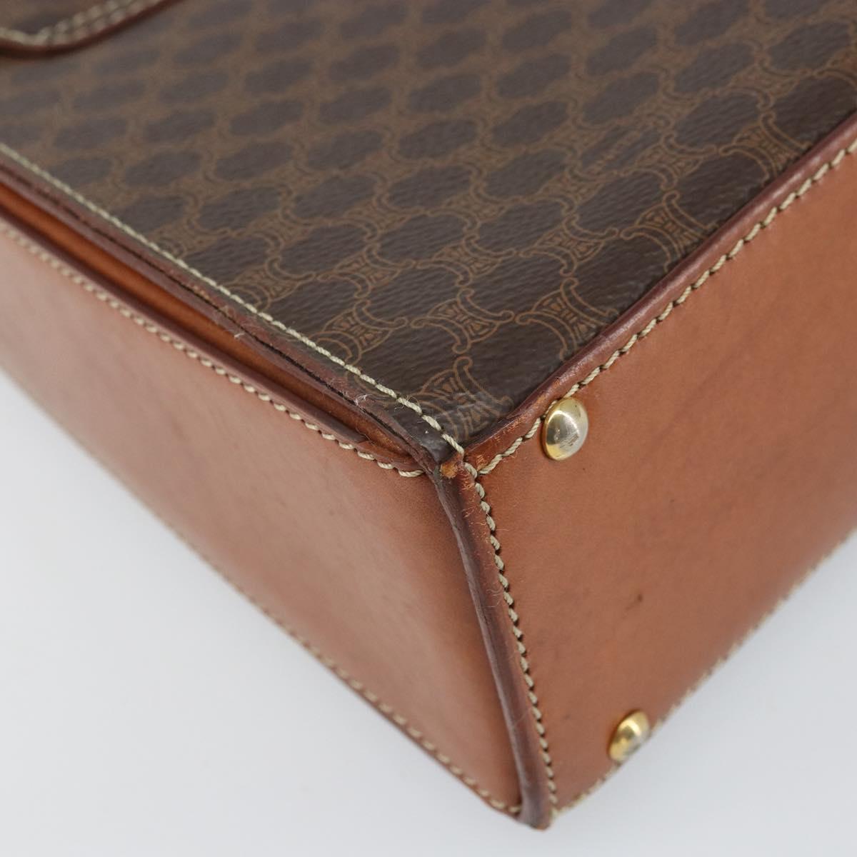 CELINE Macadam Canvas Hand Bag PVC Leather Brown Gold Auth 172055