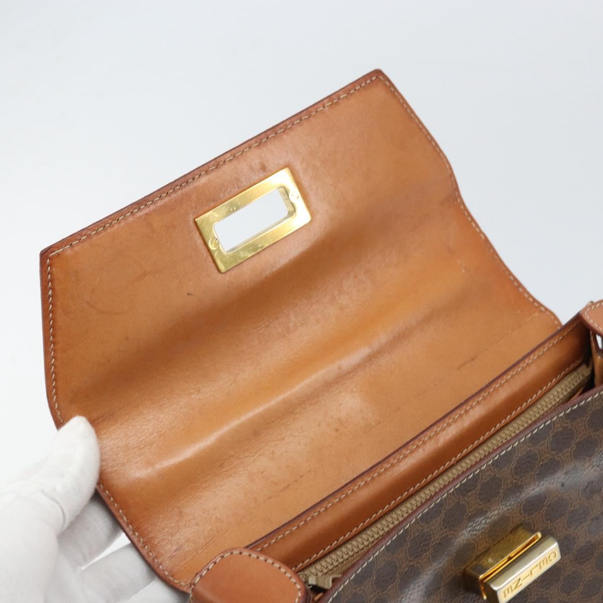CELINE Macadam Canvas Hand Bag PVC Leather Brown Gold Auth 172055