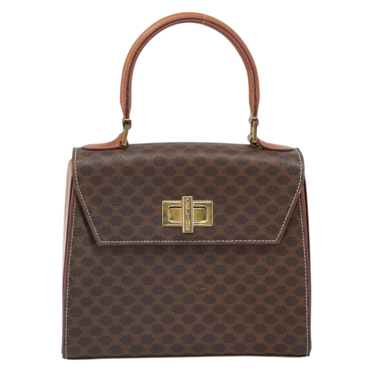 CELINE Macadam Canvas Hand Bag PVC Leather Brown Gold Auth 172055