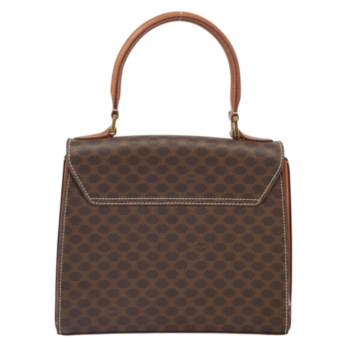 CELINE Macadam Canvas Hand Bag PVC Leather Brown Gold Auth 172055