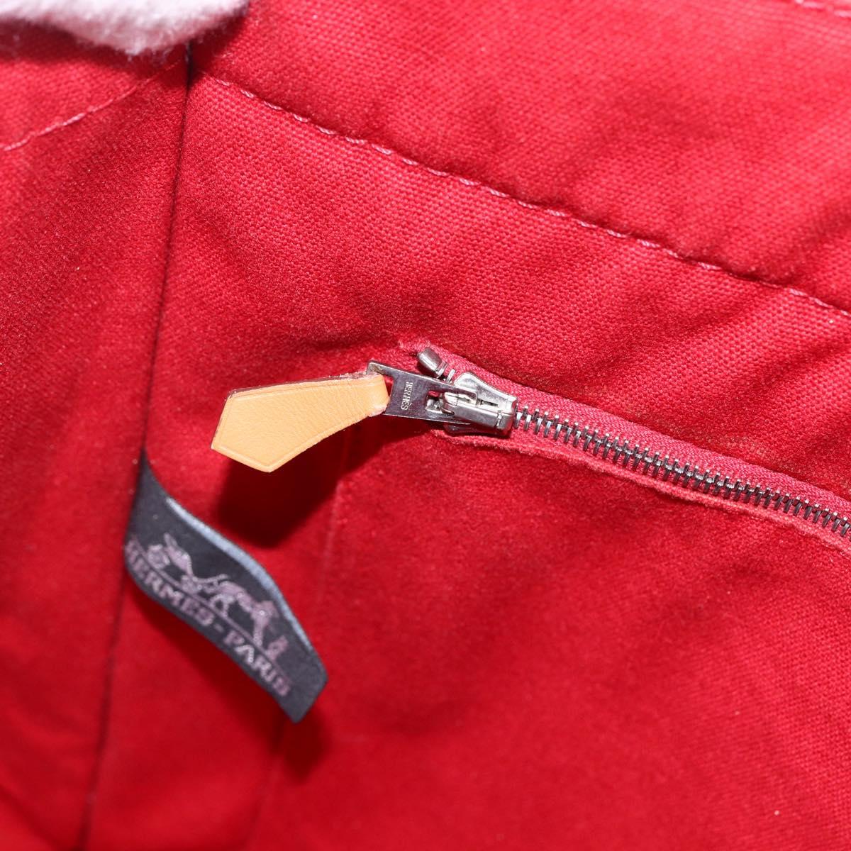 HERMES Fourre Tout MM Hand Bag Canvas Red Silver Auth 172059