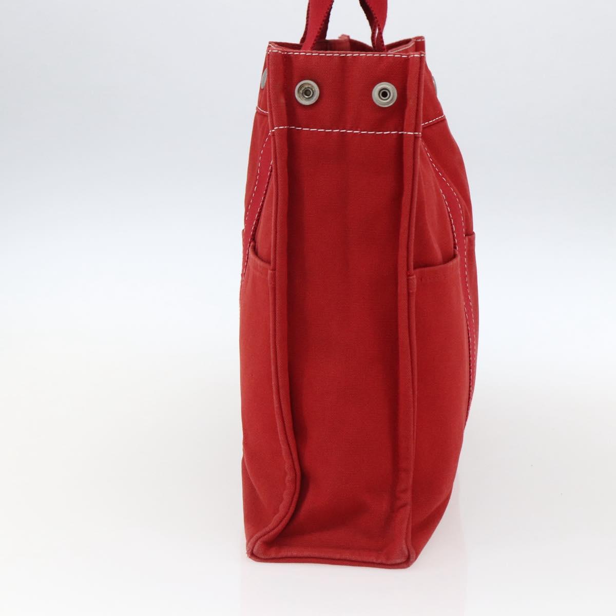 HERMES Fourre Tout MM Hand Bag Canvas Red Silver Auth 172059
