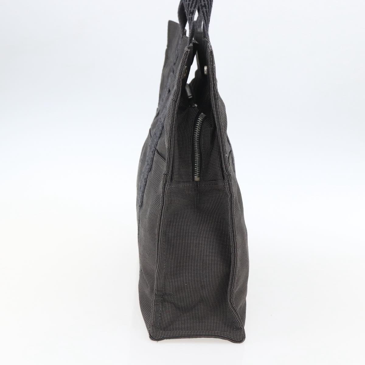 HERMES Her Line Tote MM Hand Bag Canvas Gray Silver Auth 172061